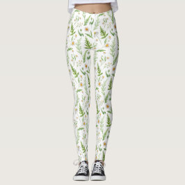 Legging Padrão Botânico da Flor Chamomile