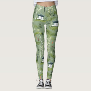 Legging Padrão Botânico da Floresta de Bambu Zen (1)