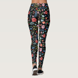 Legging Padrão Botânico das Flores e Folhetos Coloridos