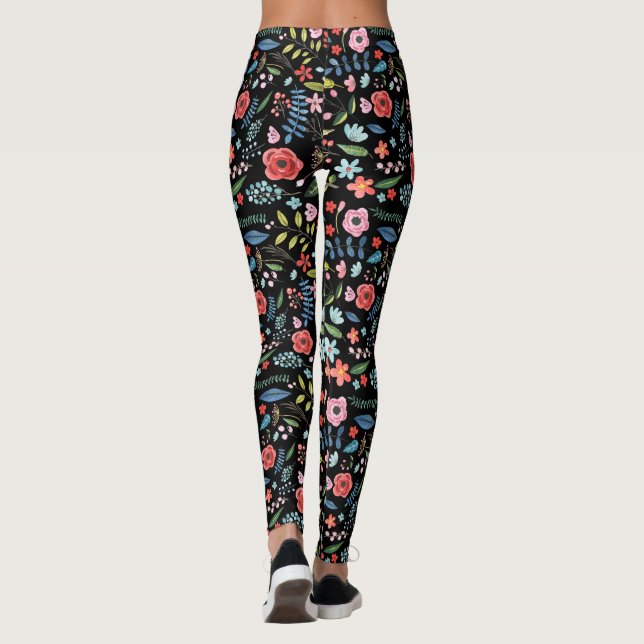Legging Padrão Botânico das Flores e Folhetos Coloridos (Verso)