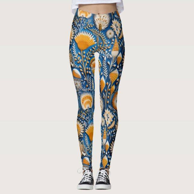 Legging Padrão Botânico de Aves Exóticas Chinoiserie (2) (Frente)