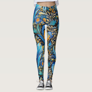 Legging Padrão Botânico de Aves Exóticas Chinoiserie (3)