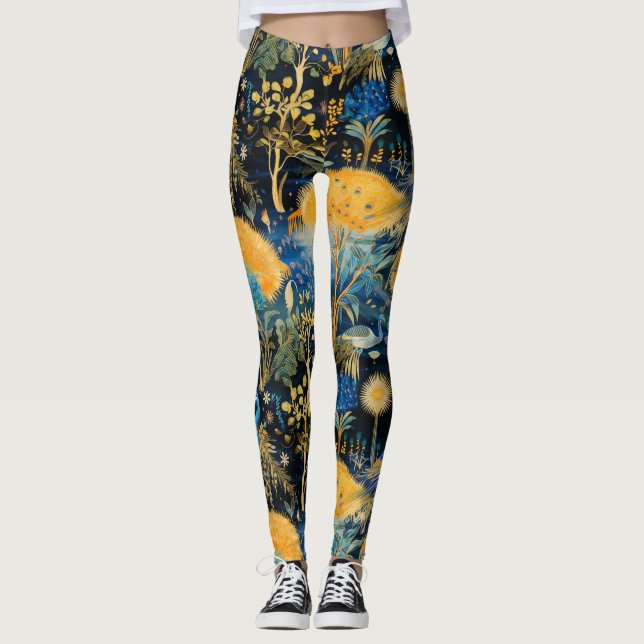 Legging Padrão Botânico de Aves Exóticas Chinoiserie (5) (Frente)
