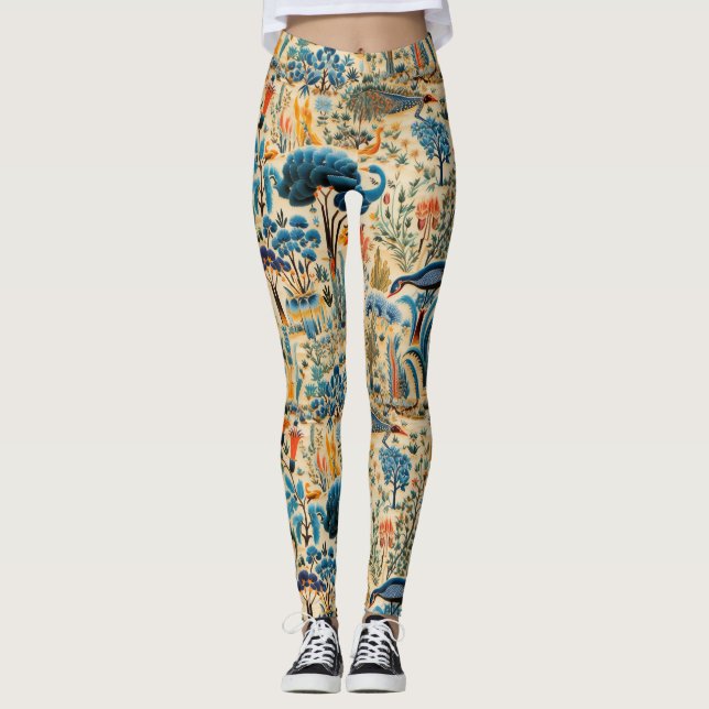 Legging Padrão Botânico de Aves Exóticas Chinoiserie (6) (Frente)