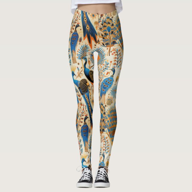 Legging Padrão Botânico de Aves Exóticas Chinoiserie (8) (Frente)