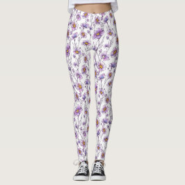 Legging Padrão Botânico de Flor Silvestre Roxa