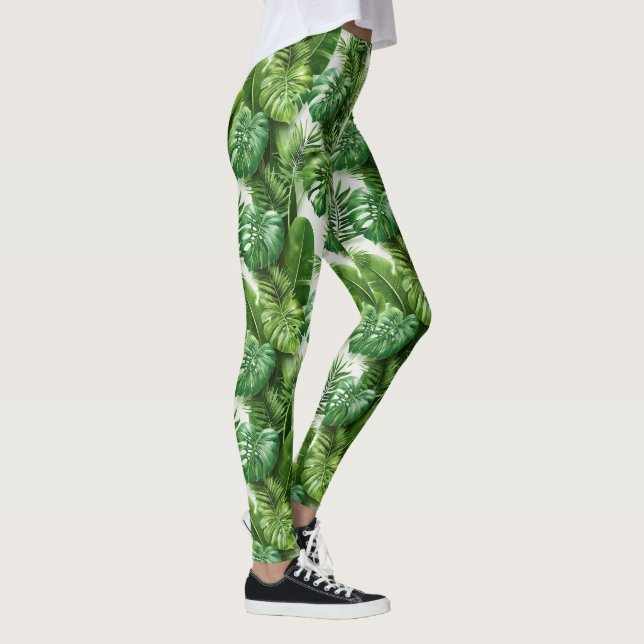 Legging Padrão Botânico de Folhas Tropicais Verdes (Direita)