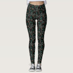 Legging Padrão Botânico de inverno Preto<br><div class="desc">Leggings de Natal festivas e rústicas,  com ilustração feita à mão de um verde de Natal.</div>