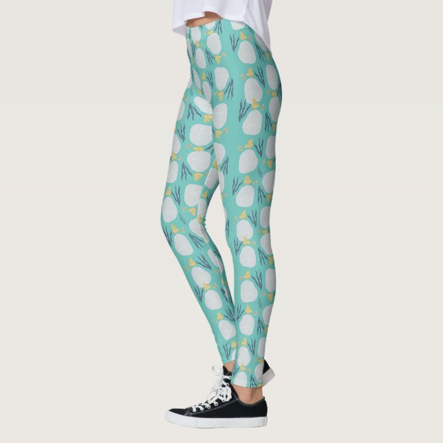 Legging Padrão Botânico de Praia Dólar de Areia de Verão (Esquerda)