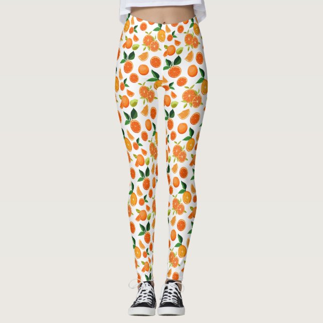 Legging Padrão Botânico do Citrus Laranja (Frente)