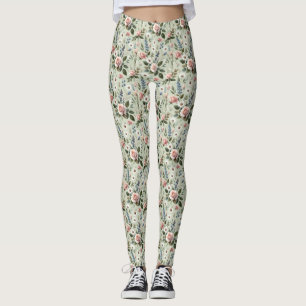 Legging Padrão Botânico Floral Pastel Vintage