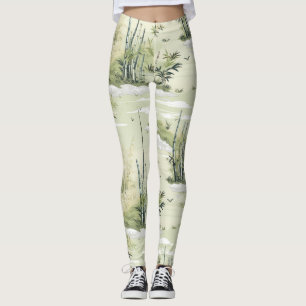 Legging Padrão Botânico Floresta de Bambu Zen (2)