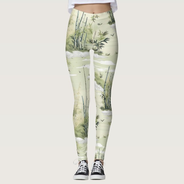 Legging Padrão Botânico Floresta de Bambu Zen (2) (Frente)