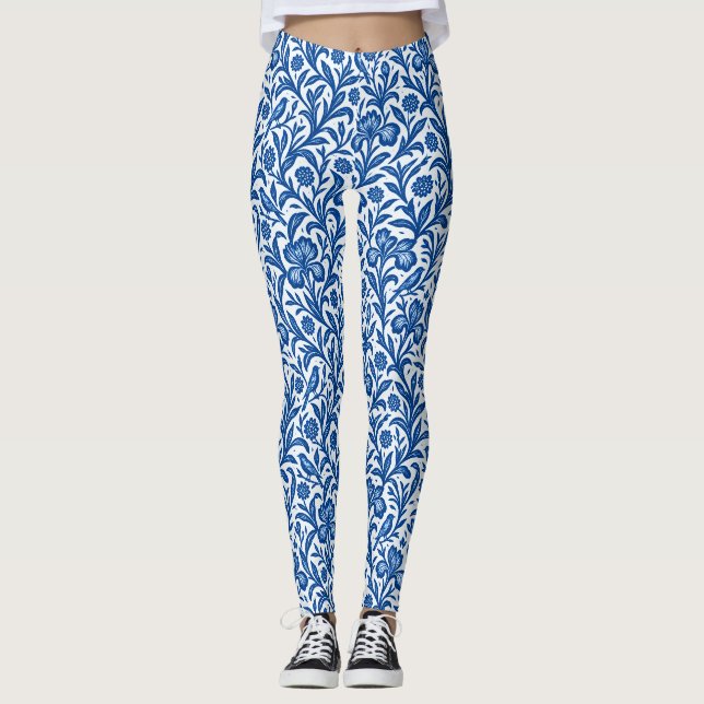 Legging Padrão Botânico Íris Azul Vintage (Frente)