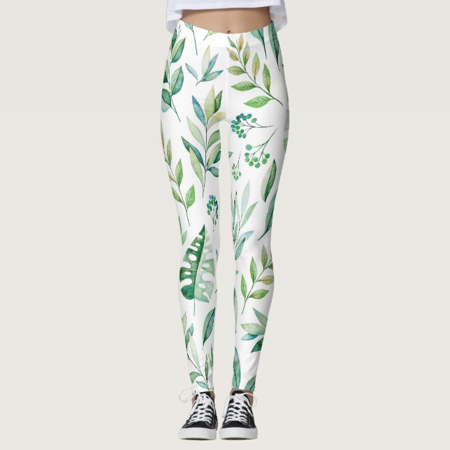 Legging Padrão Botânico Verde-Bico (Frente)