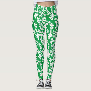 Legging Padrão Botânico Verde E Branco Repetindo