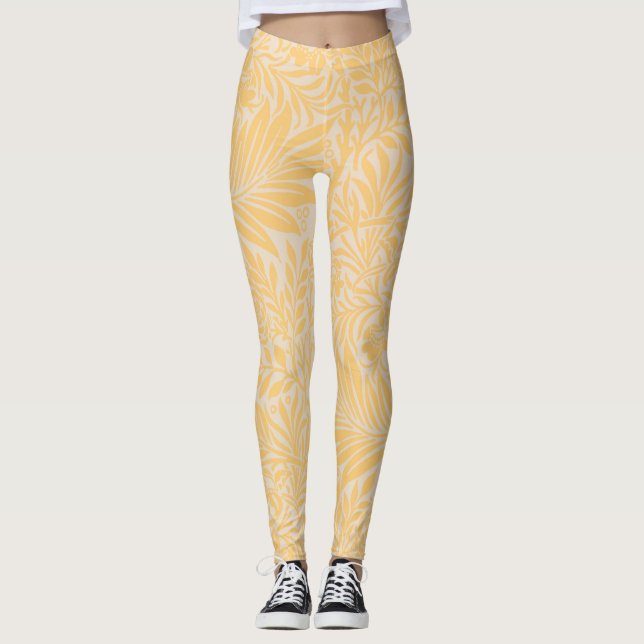 Legging Padrão Botânico Vintage Dourado Floral Larkspur (Frente)
