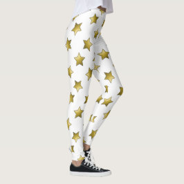 Legging Padrão branco das estrelas douradas Elegantes
