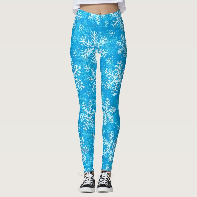 Legging Padrão branco de flocos de neve (Frente)