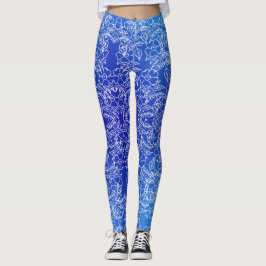 Legging Padrão branco Floral impressão azul