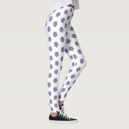 Legging Padrão Branco Floral Púrpura Pintado Lavado