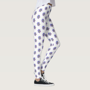 Legging Padrão Branco Floral Púrpura Pintado Lavado