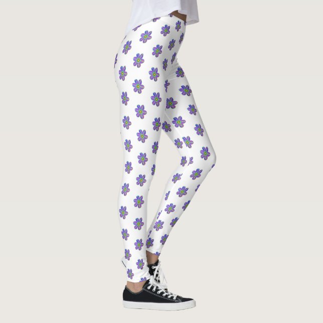 Legging Padrão Branco Floral Púrpura Pintado Lavado (Direita)