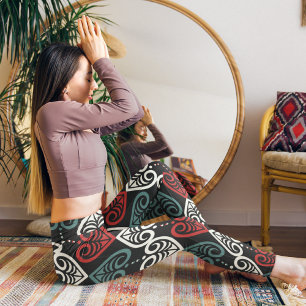 Legging Padrão Branco Negro Vermelho Negra Negra Elegante