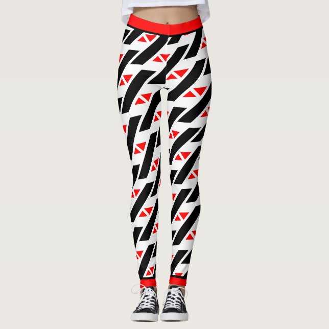 Legging Padrão Branco Preto Vermelho Abstrato Absoluto (Frente)