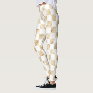 Legging Padrão branco verificado de traços Dourados mode