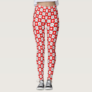 Legging Padrão branco vermelho e preto