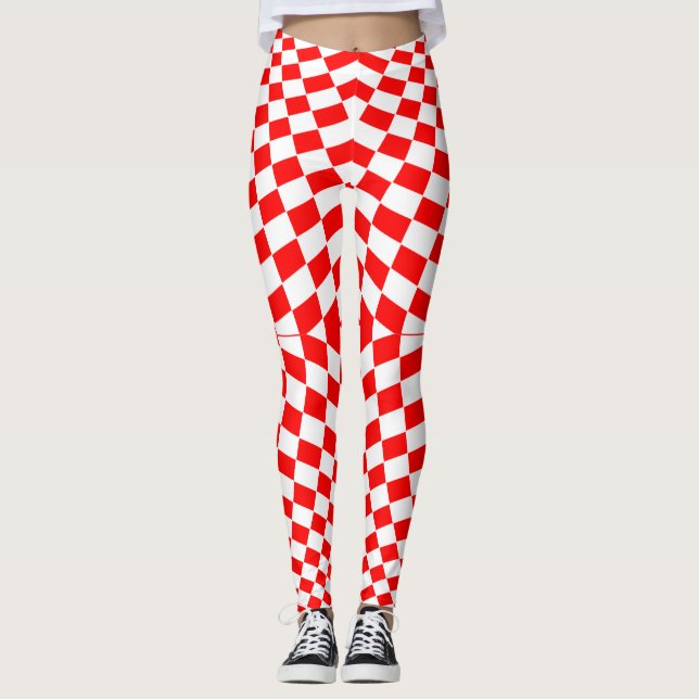 Legging Padrão branco vermelho verificado (Frente)