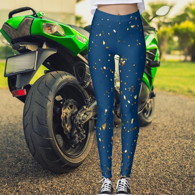 Legging Padrão Brilhante de Natal Azul Dourado Cute  (Criador carregado)