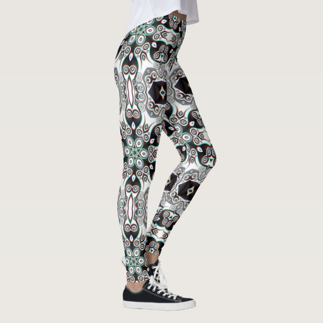 Legging Padrão caleidoscópio 4 - preto branco (Direita)