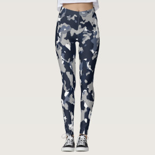 Legging Padrão Camuflado Azul Cinza Branco