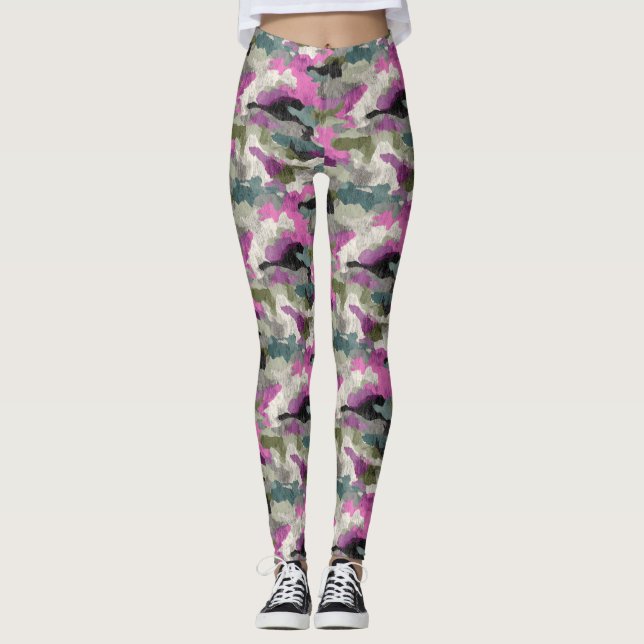 Legging Padrão Camuflado Rosa Ousado  (Frente)