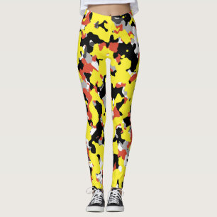 Legging Padrão Camuflagem Amarelo Vermelho Preto Cinza Cam