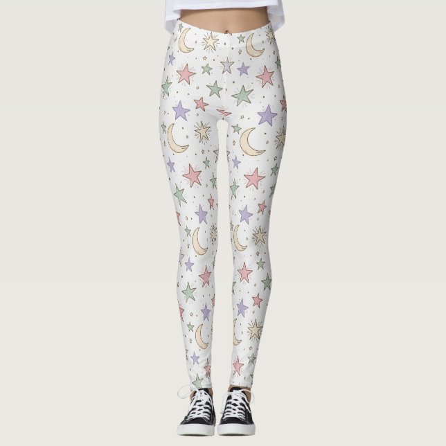 Legging Padrão Caprichoso de Lua e Estrela (Frente)