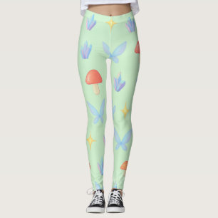 Legging Padrão Caprichoso Fairycore – Cogumelos, Cristais