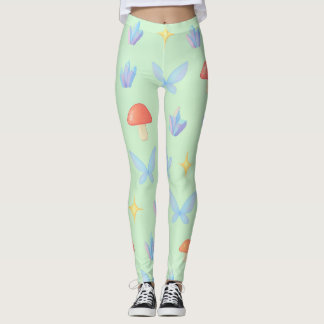 Legging Padrão Caprichoso Fairycore – Cogumelos, Cristais