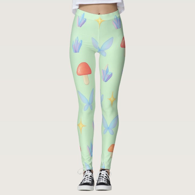 Legging Padrão Caprichoso Fairycore – Cogumelos, Cristais  (Frente)