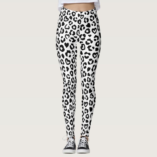 Legging Padrão Cardíaco Preto Leopardo (Frente)
