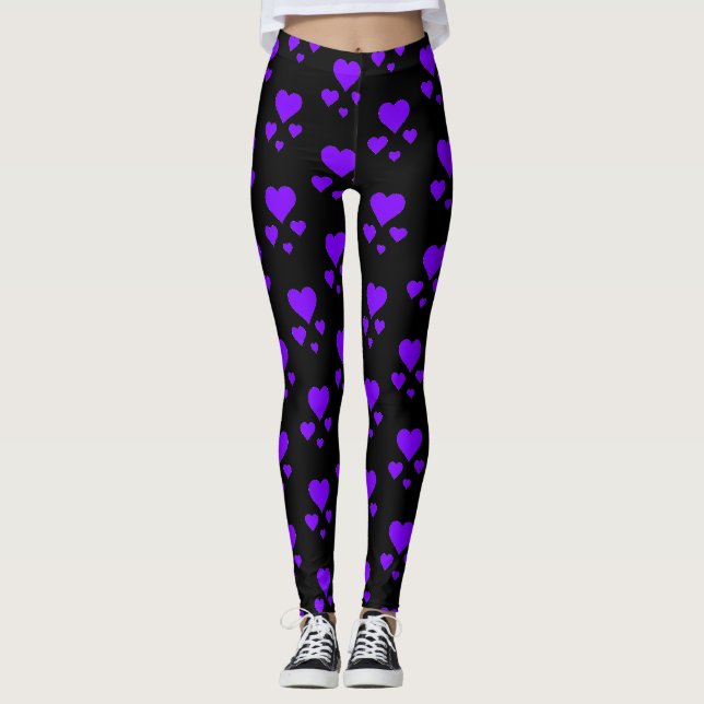 Legging padrão cardíaco roxo para pernas (Frente)