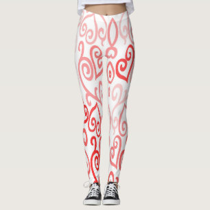 Legging Padrão cardíaco vermelho e cor-de-rosa