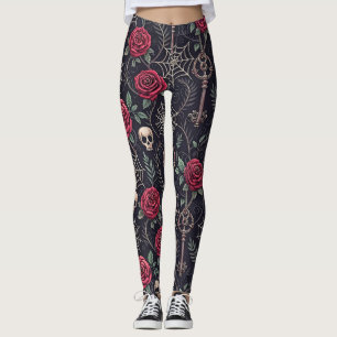Legging Padrão Celestial Floral Caveira Gótica (4)