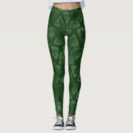 Legging Padrão Celta Irlandês Verde e Dourado Elegante