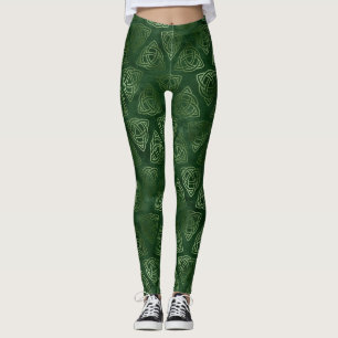 Legging Padrão Celta Irlandês Verde e Dourado Elegante