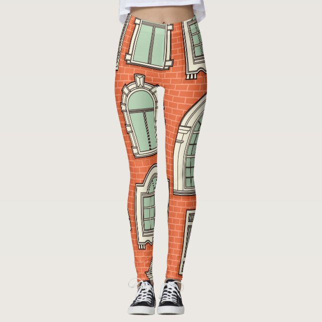 Legging Padrão Cênico da Janela Vintage (Frente)