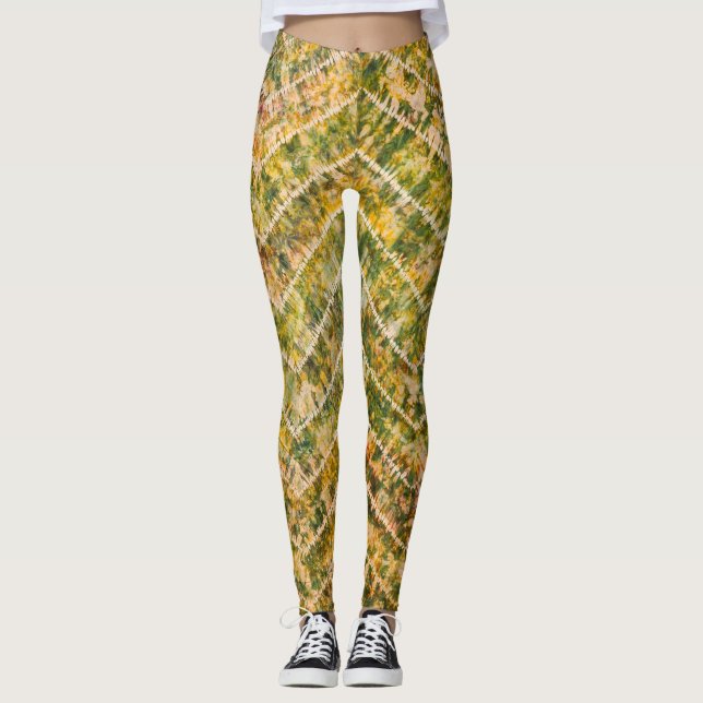 Legging Padrão Chevron de Tie Dye Verde e Dourado (Frente)