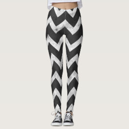 Legging Padrão Chevron Rústico preto e branco